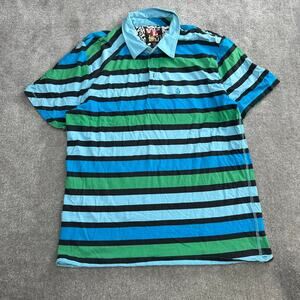 Volcom Polo Shirt Size Large Striped Green Blue Men's Large Surfwear Y2k skater